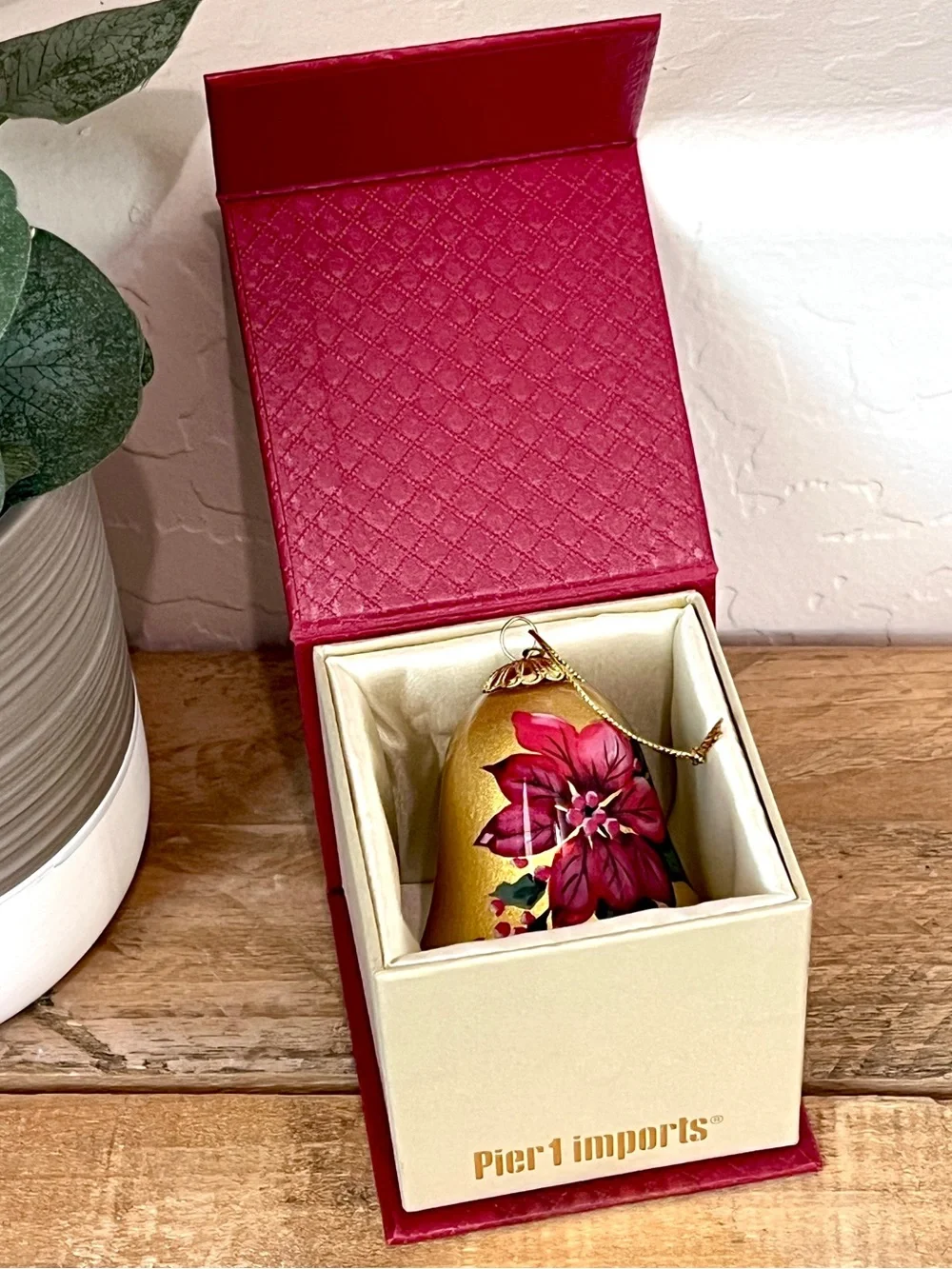 Pier 1 Li Bien 2016 Poinsettia Bell Ornament Boxed